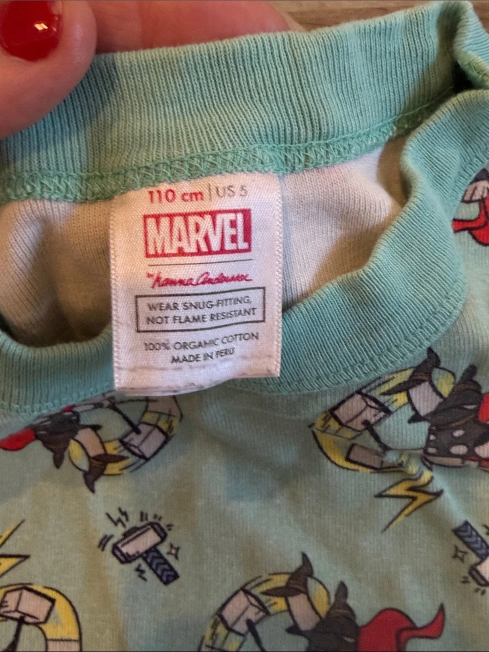 Hanna Andersson Light Blue Kids Pajama Set with Red and Black Superhero Print